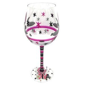 MoMo Panache Wine Goblet Art Glass Diva My Special Moments Wine Charm Pink Black